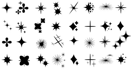 sparkle star icon, star sparkle vectors, shining sparkle icon, blink twinkle, sunburst star shapes collection. Abstract magic light flare, vector stars icon templates pack isolated on white background