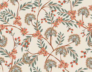 Trendy stylish  floral pattern with paisley and indian flower motifs. damask modern style pattern