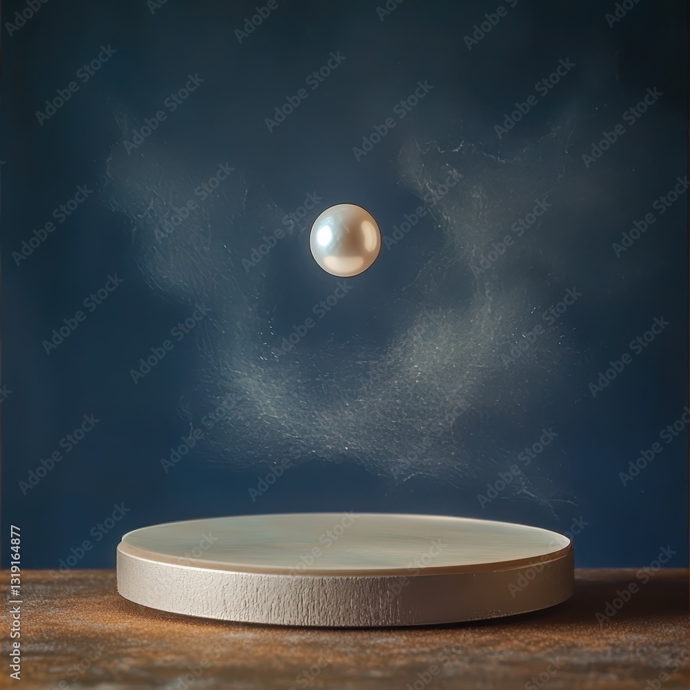 Poster elegant floating pearl over a soft background with gentle shadows