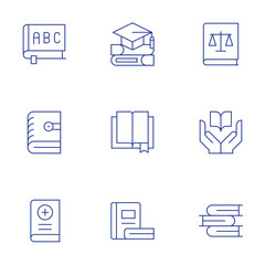 Book icons set. Thin Line style, editable stroke. book, spell book, medicine book, books, law book