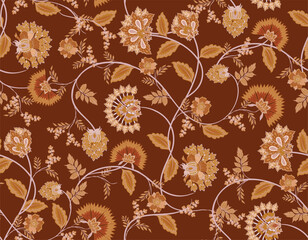 TTrendy stylish Hand drawn  floral pattern with paisley and indian flower motifs pattern