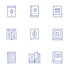 Book icons set. Thin Line style, editable stroke. magic book, book, art book, open book, history book, quran