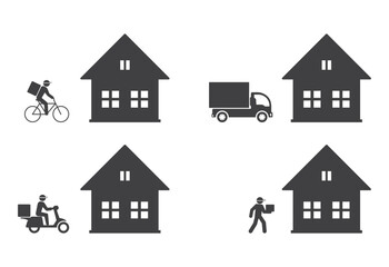 delivery servise on scooter and bicycle  and car  to house icon