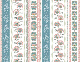 Trendy stylish Vertical Striped  floral pattern with paisley and indian flower motifs. damask modern style pattern ,