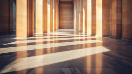 The light shines through the columns and illuminates the marble floor, scene for wallpaper