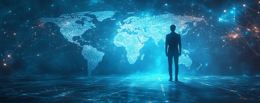 A powerful digital rendering of a person whose success leaves a transformative and lasting global impact, with a world map glowing in their wake, inspirational, ultradetailed