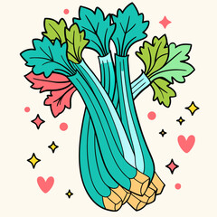 Vibrant celery icon with leaves, fresh produce concept