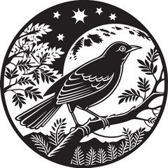 common nightingale bird silhouette printable design