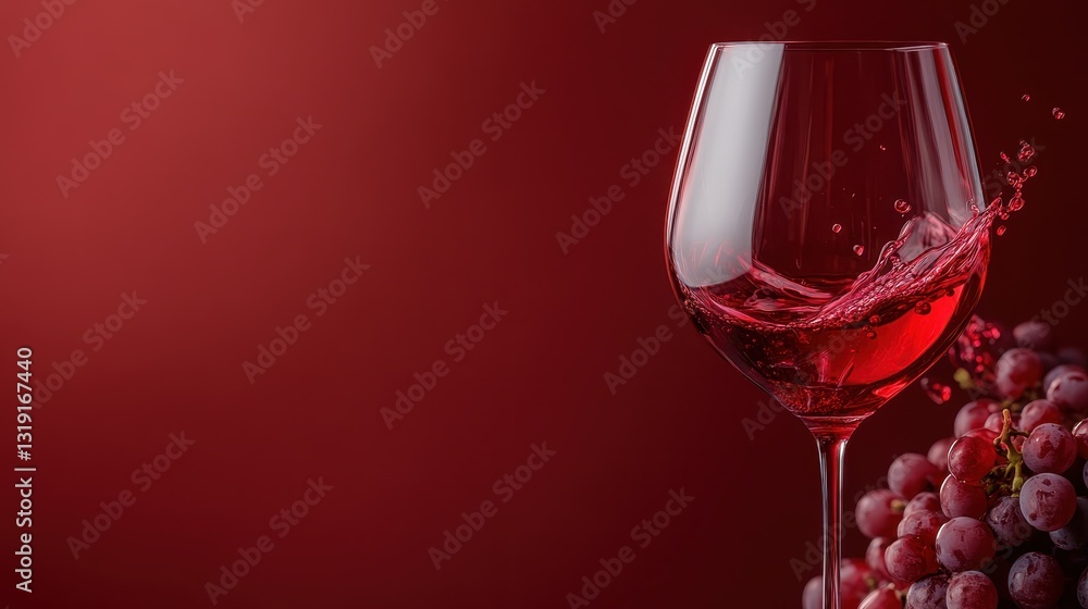 Poster an artistic depiction of red wine splashing inside a glass, emphasizing the rich color and dynamic m