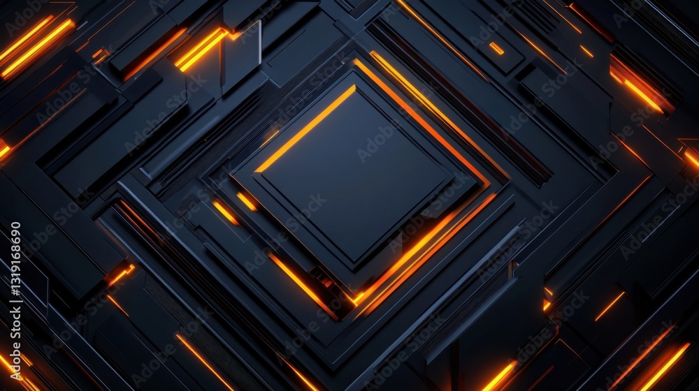 Poster a dark background with glowing lines and squares