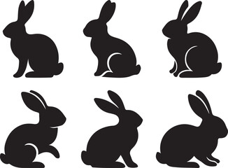 Easter Bunny Silhouette Set Rabbit Clipart Collection Vector Art.