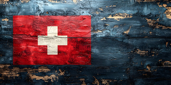 Verwitterte Schweizer Flagge auf Holz &ndash; Rustikales Symbol f&uuml;r Tradition und Geschichte
