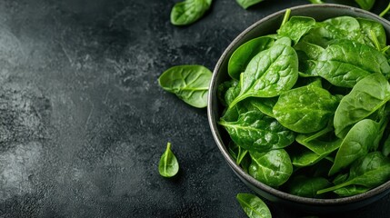 This image features a close-up view of fresh spinach leaves in a bowl, beautifully highlighting their rich green color and perfect texture for healthy culinary creations.