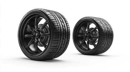 Fototapeta premium Black alloy wheels with performance tires for cars rim fast road sport speed style metal design