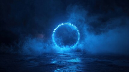 a blue ring of light in the middle of a dark ocean