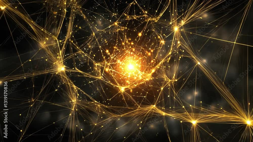Aufkleber vibrant abstract energy interconnected golden lines and glowing nodes in digital universe of connect
