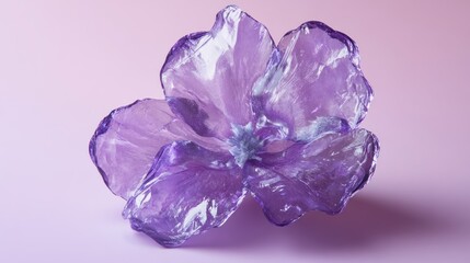 Fototapeta premium Abstract 3D rendered translucent purple flower on pastel background. Possible use digital art, graphic design