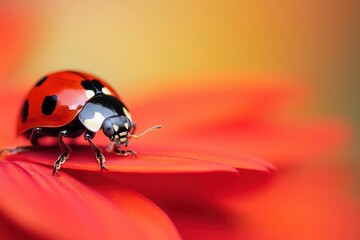Fototapeta premium Close-up of a ladybug on a red flower petal.