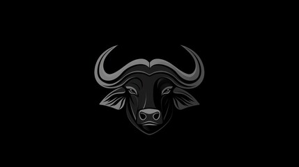 Naklejka premium Buffalo head, graphic, black background, design element, vector art