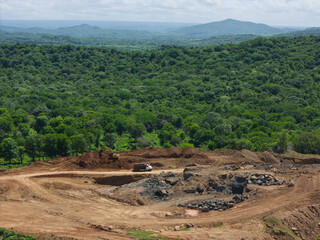 Geogological quarry mine aerial drone view
