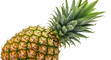 Fototapeta premium Close-up of a Fresh Pineapple with Green Crown on White Background