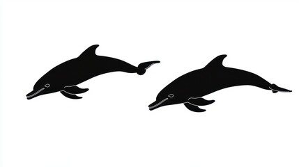 Fototapeta premium Two dolphins swimming, ocean background, marine life illustration, website design