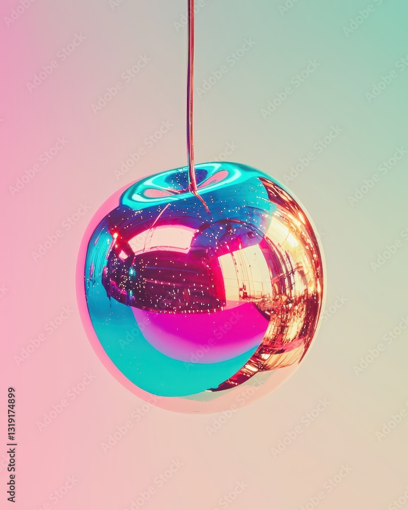 Poster reflective decorative object with colorful background and light effects