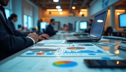 Business professionals analyzing data in a modern office