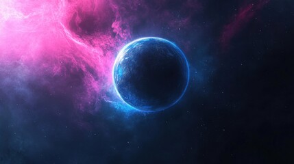 Obraz premium a blue and pink planet in the middle of a galaxy