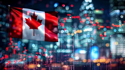 Canadian flag superimposed on stock market data represents canada s economic landscape and trends - Powered by Adobe