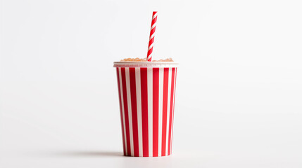 Red Striped Paper Cup with Soda and Straw