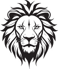 Fototapeta premium Regal Lion Head Silhouette with Flowing Mane - Black and White Vector Art