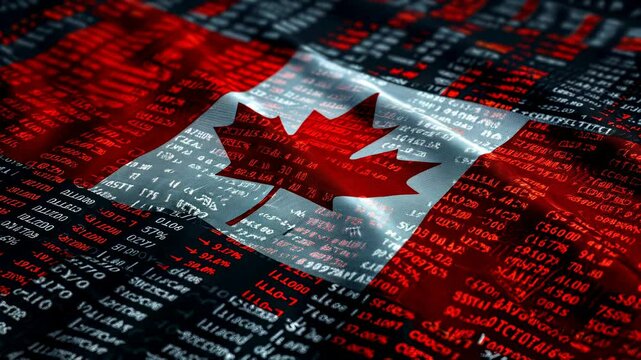 Canadian flag superimposed on stock market data represents canada s economic landscape and trends