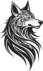 Intricate Stylized Wolf Head Vector Illustration with Detailed Line Work