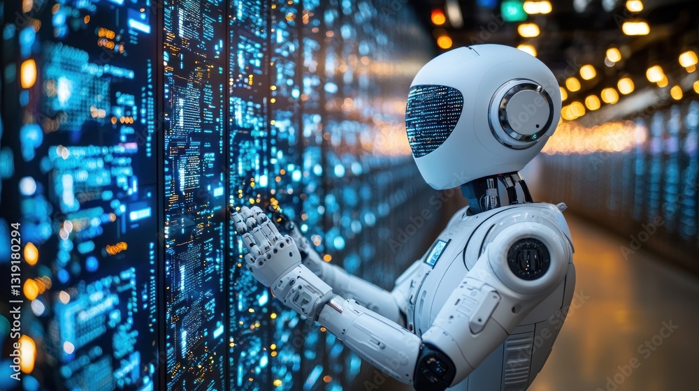 Poster ai robot interacting with big data servers