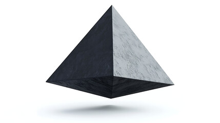 A black and white pyramid is floating in the air