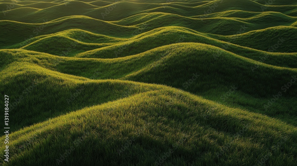 Poster a field of grass with a sun setting in the background