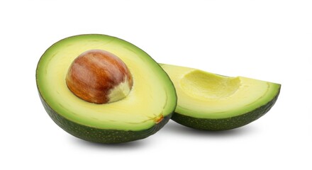 Fresh Sliced Avocado with Seed on White Background