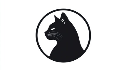 Profile view of a black cat silhouette in a circle.  Possible use Logo design, website graphics © Mufarokah
