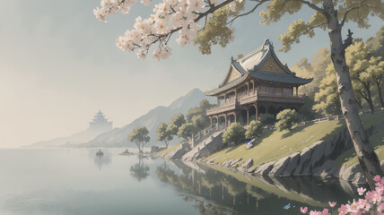 chinese temple in lake