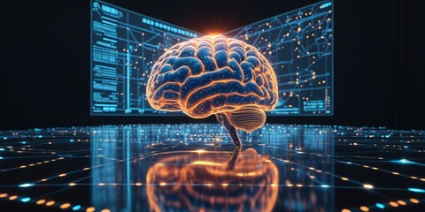 Obraz premium The most advanced holographic digital brain of the future