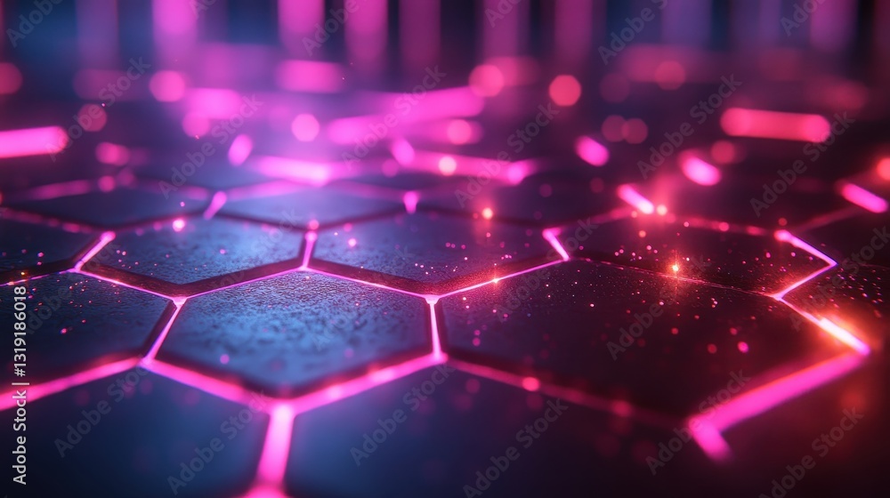 Poster gleaming hexagonal shapes intertwined with soft lights conjure an enchanting atmosphere, embodying m