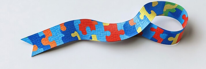 Fototapeta premium Colorful ribbon used to promote autism awareness. Handmade craft designed to raise awareness and support for special needs individuals.