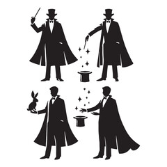 Spellbinding Magician silhouette, captivating audiences with magic - Magician illustration - Minimalist Magician vector - Profession silhouette
