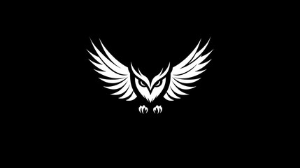 Obraz premium Owl silhouette, wings spread, black background. Design element