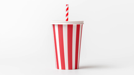 Red and White Striped Paper Cup with Straw