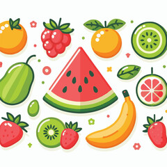 fruit, fresh, food, illustration, juicy, summer, healthy, background, lemon, organic, diet, vegetarian, sweet, dessert, orange, vector, berry, nutrition, vegan, isolated, citrus, tropical, apple, kiwi