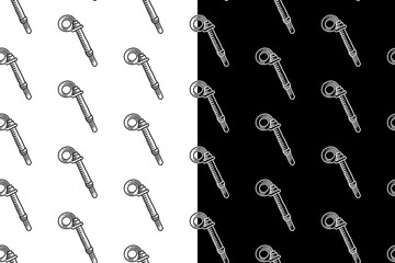 bolt hanger rock climbing doodle seamless pattern on black white background set. bouncer equipment engraving pattern background. retro bolt fastener background for climbing sport club merchandise