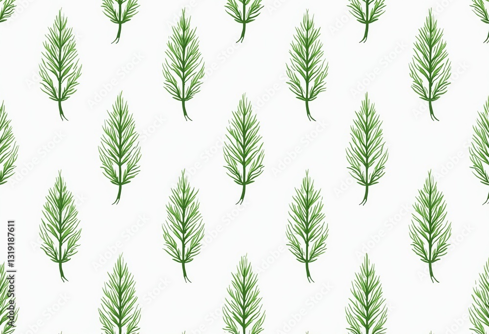 Poster pine branch simplicity: a seamless pattern featuring green pine branches on a clean white background