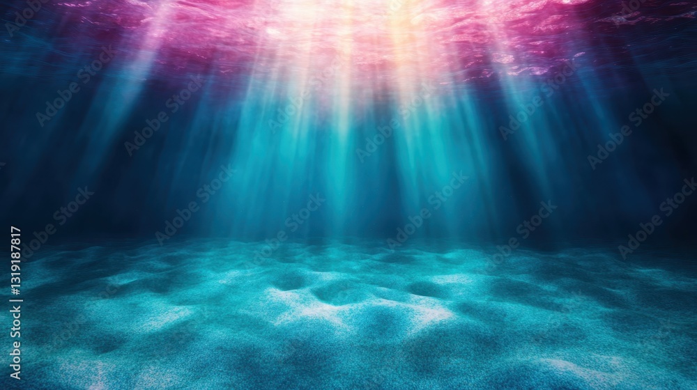 Poster a tranquil underwater scene featuring beautiful light rays filtering down through water, creating a 